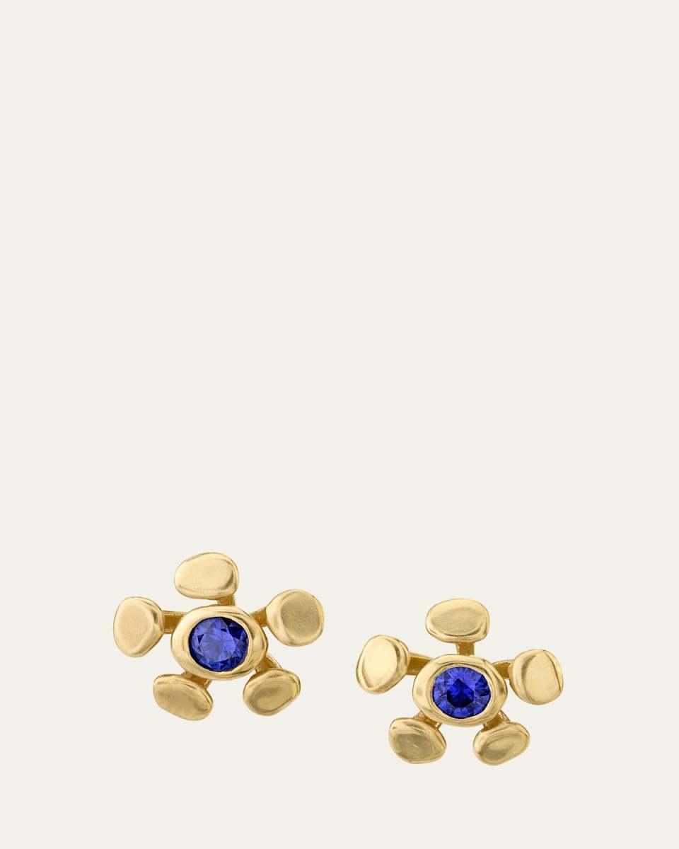 18K Yellow Gold Chrona Stud Earrings with Blue Sapphire